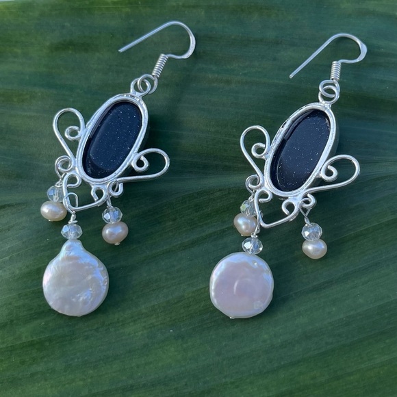 Sterling Silver 925 Blue Goldstone Dangle Earrings - Picture 6 of 9